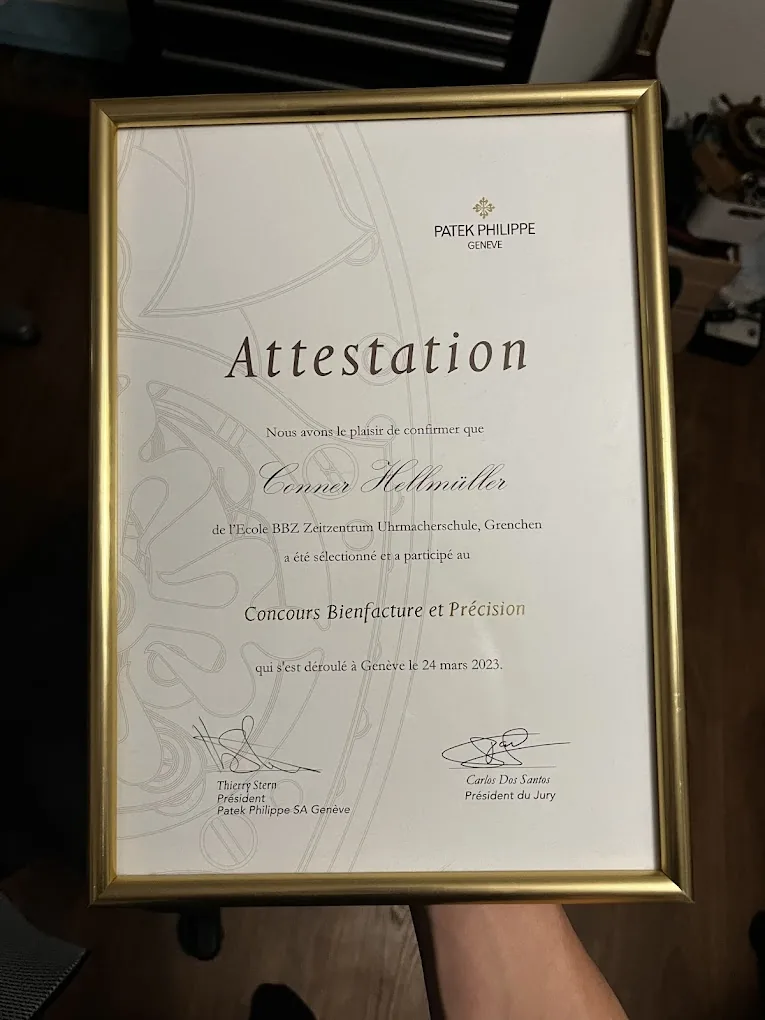 Patek Philippe Attestation – Concours Bienfacture et Précision, Conner Hellmüller, Genève 2023